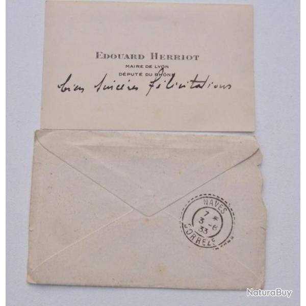 DOUARD HERRIOT - Maire de Lyon Dput du Rhne 1933 Courrier Carte de Visite