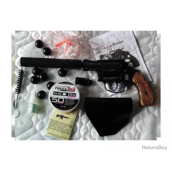 Smith/Wesson Chiefs 9 mm RK, neuf, CROSSE BOIS + embout long, cartouches, lunettes, huile, holster