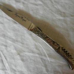 couteau de poche Laguiole Bougna tout métal - motifs montagnes-tire bouchon