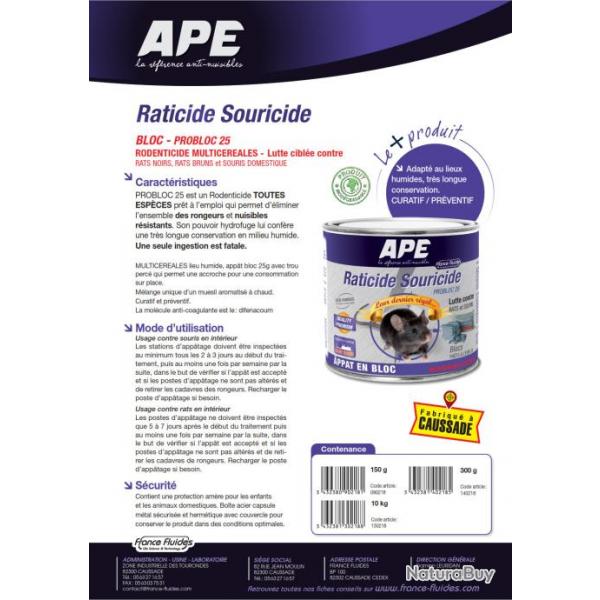 Appt raticide et souricide en cubes Probloc 10kg