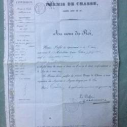 ancien permis de chasse 1846 AU NOM DU ROI établi par le préfet de la creuse , en l'état, 42x29.5 cm