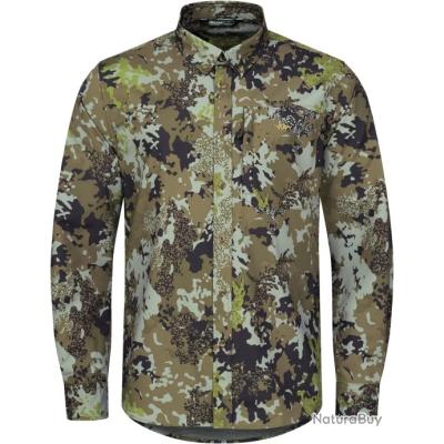Robe Chemise Vert Sauge Kaki Imprimé Camouflage Tissée À Détail
