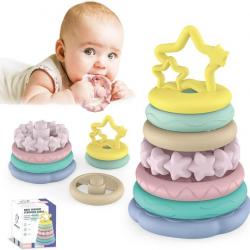 Jouet Bébé Anneaux Dentition Sensoriel Eveil Sans BPA Coiuleurs Pastel