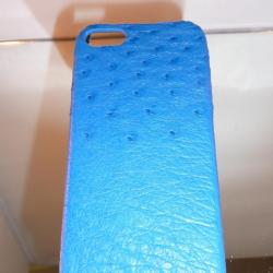 Coque Autruche Veritable pour iPhone 5/5s/5se, Couleur: Bleu Blue