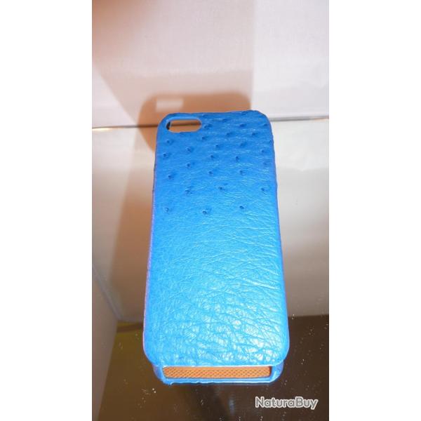 Coque Autruche Veritable pour iPhone 5/5s/5se, Couleur: Bleu Blue