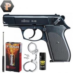 Pistolet Rohm RG 88 cal. 9 MM PAK + mun + aerosol + matraque + menotte
