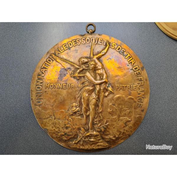 Prix de tir grande mdaille en bronze   Signe Barbdienne (fondeur) diamtre 25 cm
