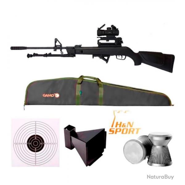 PACK Carabine SHADOW 1000 AR15M16-RED DOT GAMO + Bpied Inst. Cal.5,5 mm 19,9 j. + Red Dot 2x40RD
