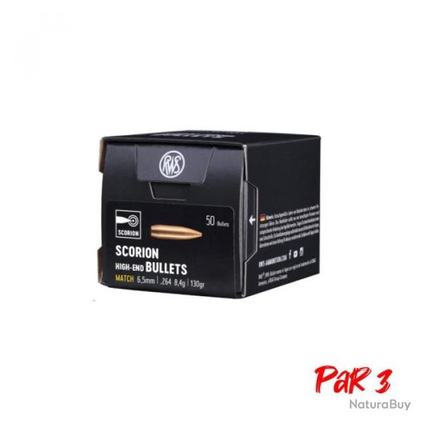 Ogives RWS Scorion - Boite de 50 - 30 / 168 gr / Par 3