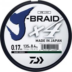 Tresse Daiwa J braid 4 Brins Verte 135M 7/100-2,6KG