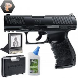 Pistolet Airsoft Walther PPQ billes de 6mm à ressort 0,5J + billes + mallette + porte cible + cible
