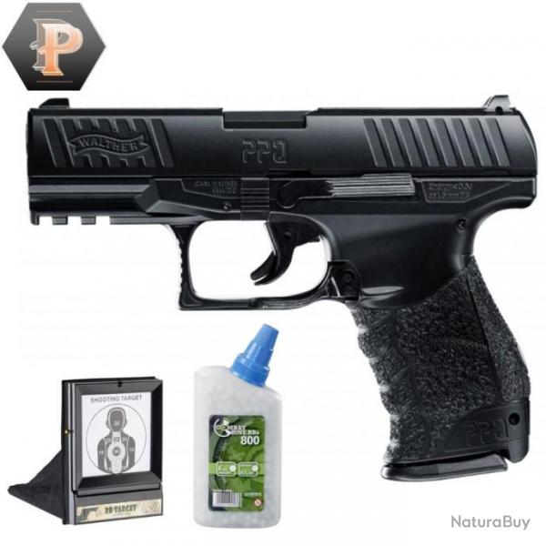 Pistolet Airsoft Walther PPQ billes de 6mm  ressort 0,5J + billes + un porte cible + cible