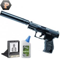 Pistolet Walther PPQ Navy billes 6mm à ressort 0,5J + billes + porte cible + cible