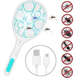 Raquette Anti-moustiques Electrique Rechargeable USB Tapette Mouche 3 couches