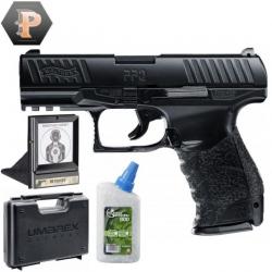 Pistolet Walther PPQ full métal billes 6mm à ressort 0,5J + billes + mallette + porte cible + cibles