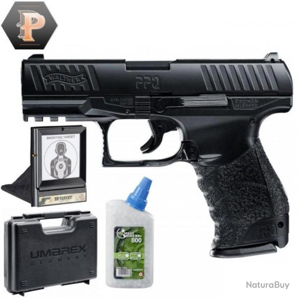 Pistolet Walther PPQ full mtal billes 6mm  ressort 0,5J + billes + mallette + porte cible + cibles