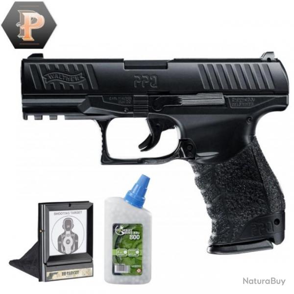 Pistolet Walther PPQ full mtal billes 6mm  ressort 0,5J + billes + porte cible + cibles