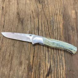 Couteau pliant Masse modèle Sausseron - manche ivoire de mammouth, lame damas siglée Artumès & Co