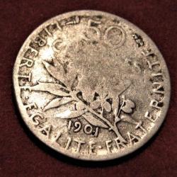 1901 piece de  50 centimes argent "semeuse "