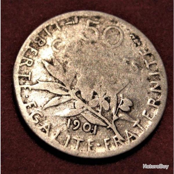 1901 piece de  50 centimes argent "semeuse "