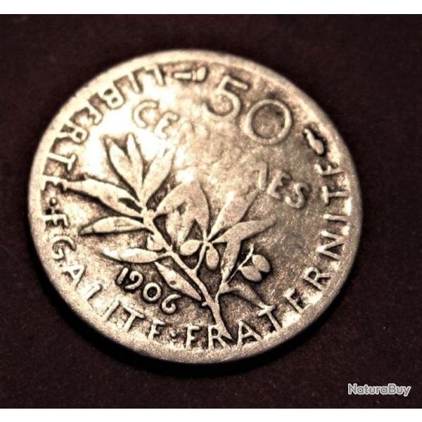 1906 piece de  50 centimes argent "semeuse "