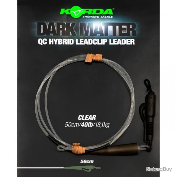 Montage Clip Plombs Korda Dark Matter Leader Quick Change Hybrid Clip 40Lb - 50Cm CLEAR