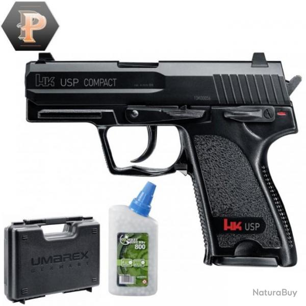 Pistolet HK USP compact billes 6mm  ressort 0,5J + billes + mallette