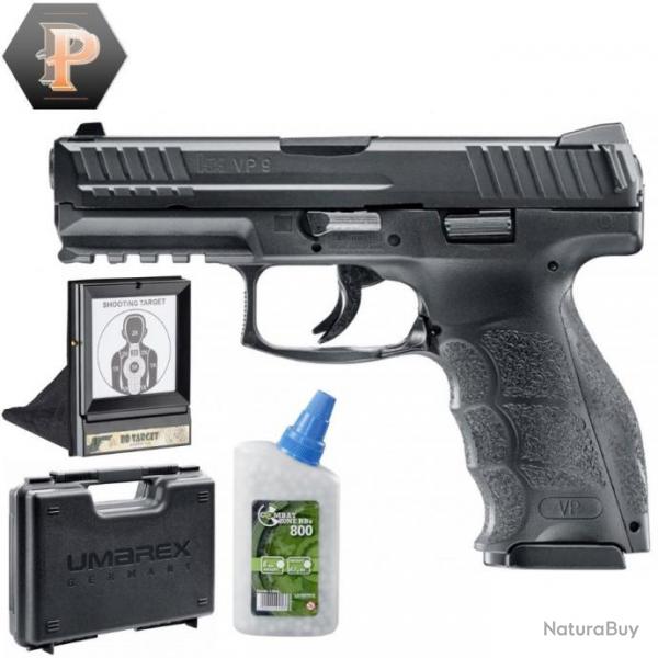 Pistolet HK VP9 billes 6mm  ressort 0,5J + billes + mallette + porte cible + cibles