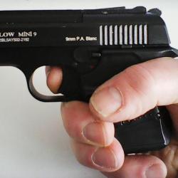 pistolet alarme de poche Blow 9mini + cartouches, lingettes, accessoires+PROMO:holster ou huile, etc