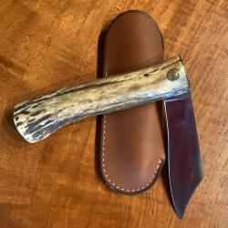 Couteau pliant EUSTACHE Customise bois de cerf clous
