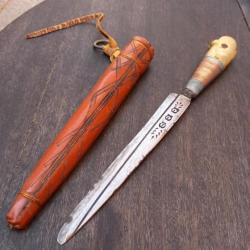 Ancien Grand Couteau BOU SAADI Afrique du nord avec Étui en cuir d Origine Manche en Corne