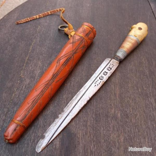 Ancien Grand Couteau BOU SAADI Afrique du nord avec tui en cuir d Origine Manche en Corne