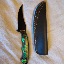 Couteau Elk Ridge lame noire manche Camo vert avec étui de transport maison