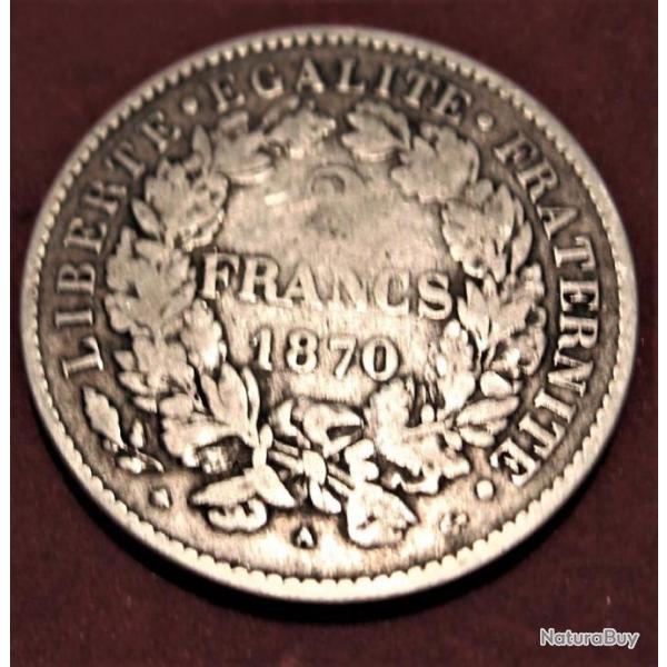 2 francs CERES 1870 A TB+ argent 835%