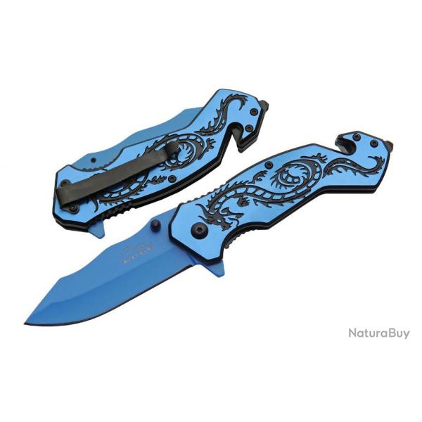 Couteau Rite Edge Flying Dragon Blue Lame Acier Inox Manche Alu CN300586BL