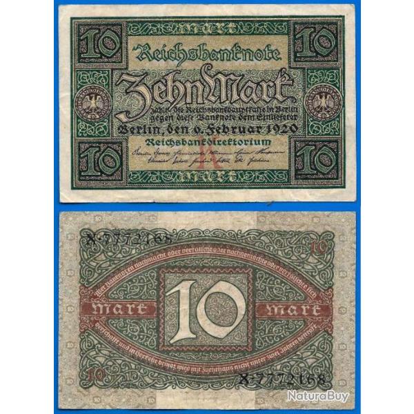 Allemagne 10 Mark 1920 Reichsbanknote Marks Billet