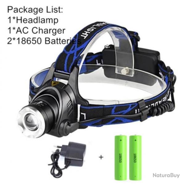 Lampe Frontale LED 5000 lumens, rechargeable,