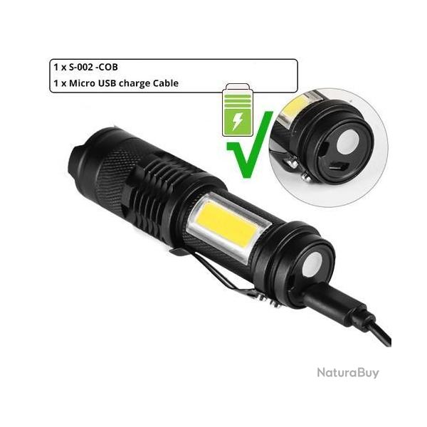 Mini Lampe de Poche Torche LED Rechargeable tanche avec Batterie Intgre Camping Randonne Neuf
