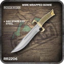 Couteau Style Médiéval Rough Ryder Bowie Wire Wrapped Manche Chainette Lame Acier 440 Etui RR2206