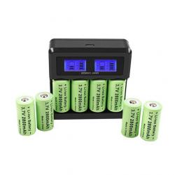 Lot de 8 piles rechargeables CR123A 3.7V Li-ion avec base de recharge USB