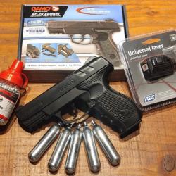 Pack Pistolet GAMO GP20 - noir - cal.4,5mm + billes + gaz +Laser