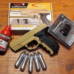 Pack Pistolet GAMO GP20 - Désert - cal.4,5mm + billes + gaz + laser
