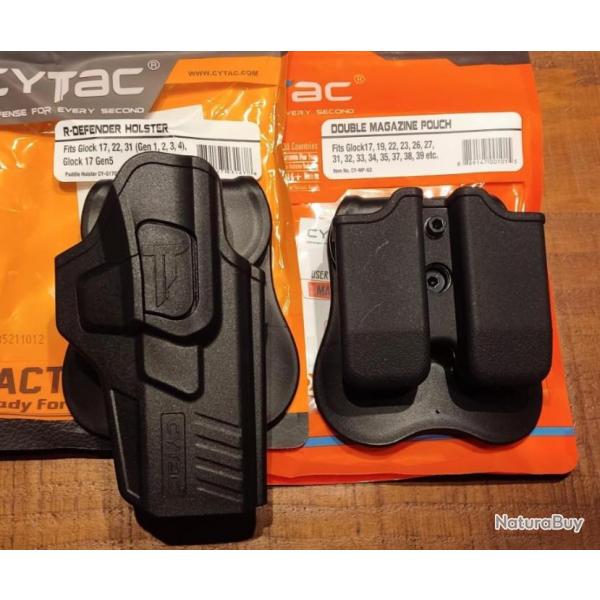 Pack Holster Glock 17 + double porte chargeurs