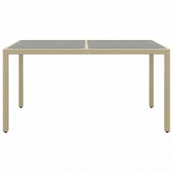 Mobilier à dîner jardin 5 pcs Résine tressée verre trempé Beige