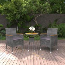 Mobilier à dîner de jardin 3 pcs Résine tressée Gris