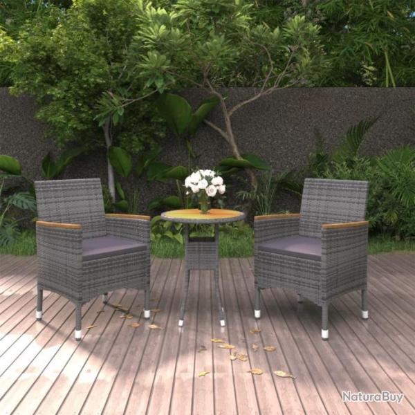 Mobilier  dner de jardin 3 pcs Rsine tresse Gris