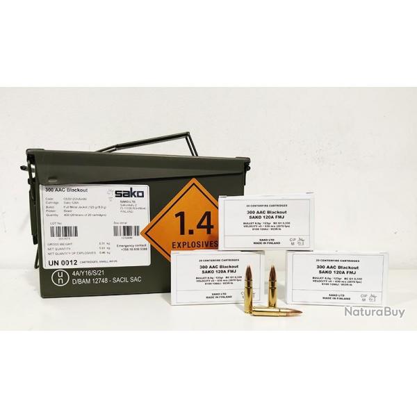 Munitions SAKO 300 AAC blackout 123 grains FMJ Boite de 20