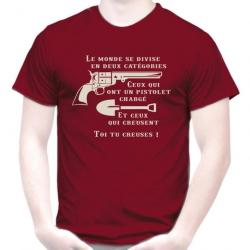 T-SHIRT - LE MONDE SE DIVISE EN DEUX CATEGORIES -  Le Bon La Brute Le Truand  Western Colt 1851 Navy