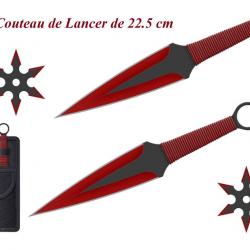 Set de 2 couteaux de lancer de 22.5 cm + 2 shuriken noir et rouge