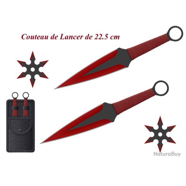Set de 2 couteaux de lancer de 22.5 cm + 2 shuriken noir et rouge  offrir